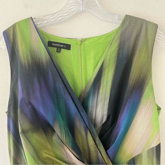 Lafayette 148 laurel Watercolor Sleeveless Sheath Dress Pleated Detail - Picture 3 of 16